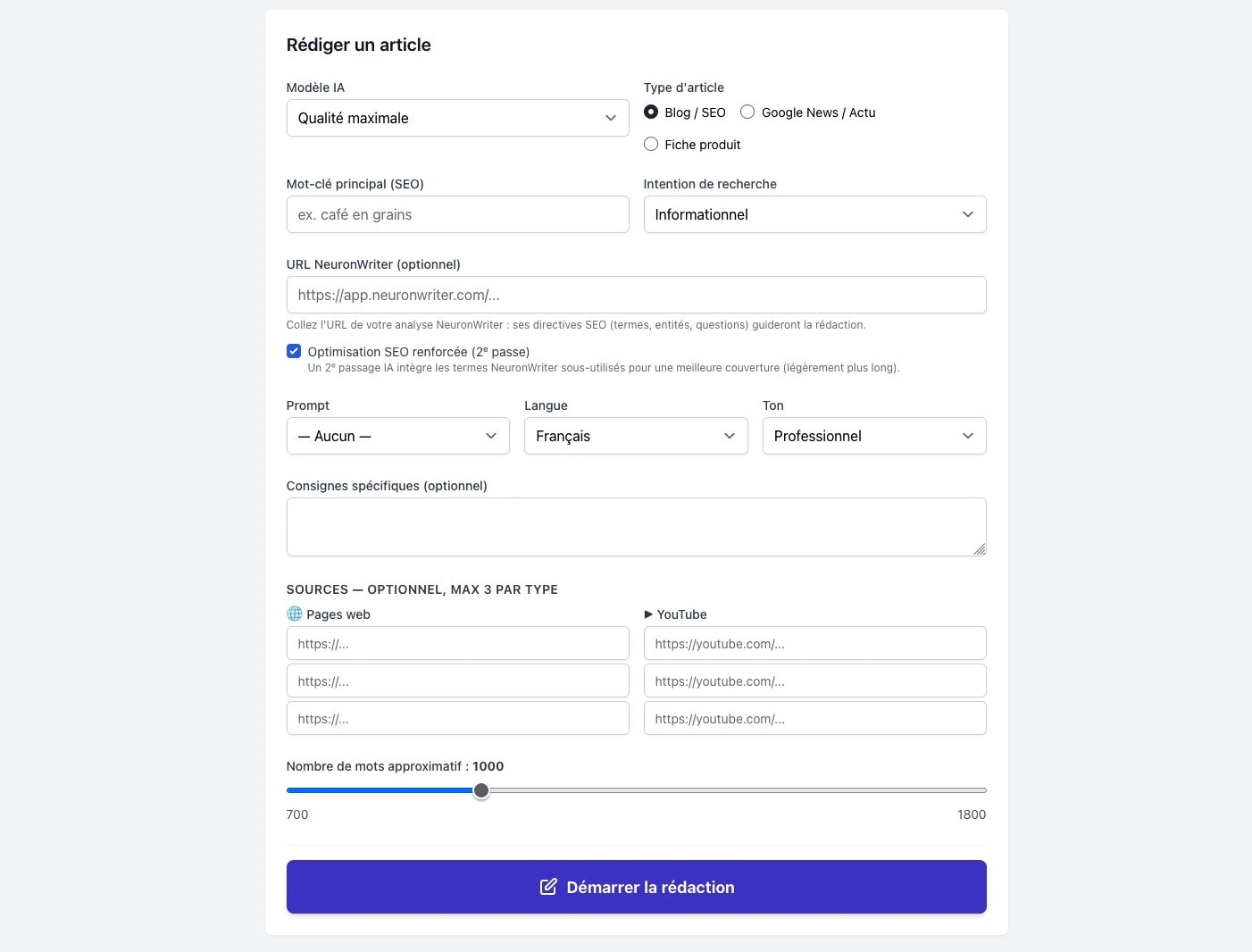 Preview of the EasyRedac app: the writing form and the generated article preview